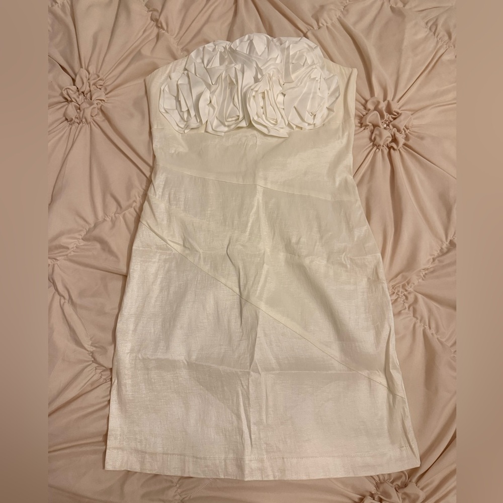 VINTAGE off-white romeo and juliet couture strapless mini dress